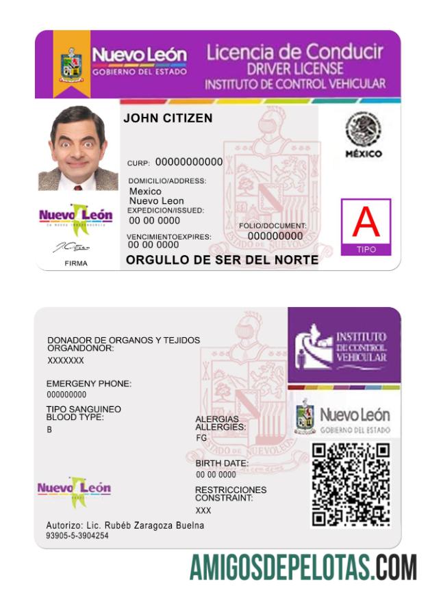 Carteira de habilitação do México Nuevo Leon baixar para verificação